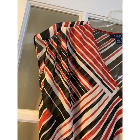 Chaps womens red and black striped sleeveless sheer blouse womens size LARGE - Picture 2 of 4